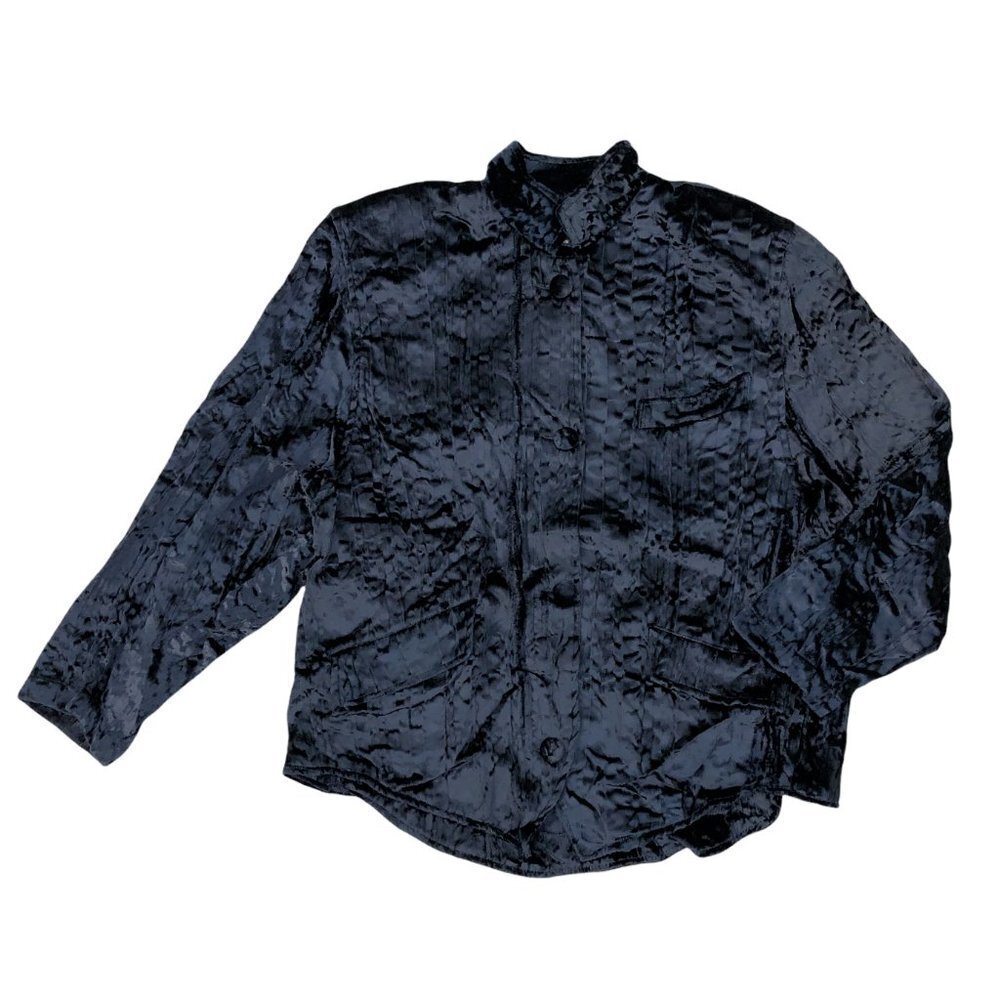 TEENFLO Designer Vintage Velvet Button Jacket Women's XL Black Paris Fra…